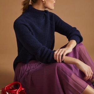 Maeve by Anthropologie Navy Blue Tunic Sweater Size L Mock Neck